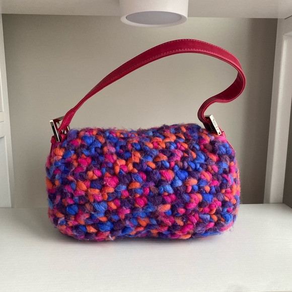 Fendi Vintage Pink & Blue Knitted Mama Baguette π - Picture 4 of 10